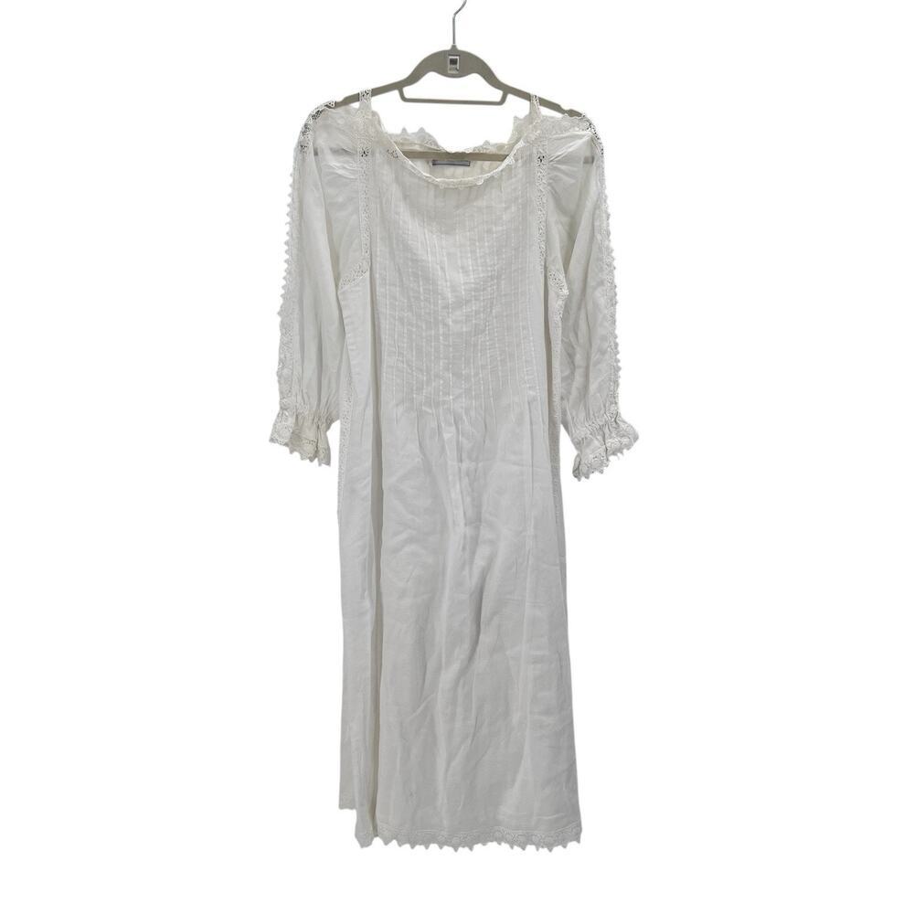 VTG Giorgio Sant' Angelo White Pintuck Lace Prairie Cottagecore Midi Dress 10